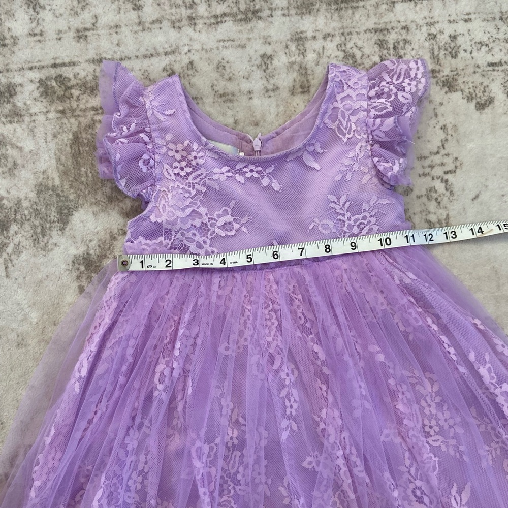 Trish Scully Clara Dress Lavender Purple Short Sleeve Lace and Tulle Skirt Sz 5 - Picture 6 of 15